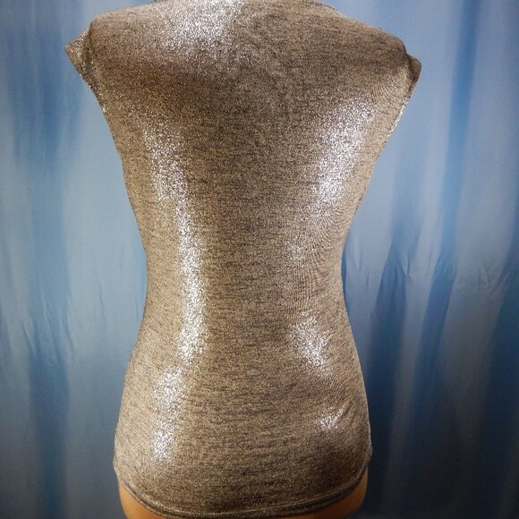 Calvin Klein Gold Shimmer Ruched Sleeveless Top Button Accents on Shoulder Small - Picture 4 of 14